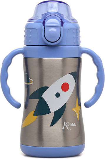 Kiokids Space Rocket Παιδικό Παγούρι Θερμός Μονόκερος Ανοξείδωτο με Καλαμάκι Μπλε 280ml