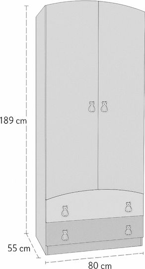 Premium Δίφυλλη Ντουλάπα με 2 Συρτάρια Οξιά - Καρυδιά 80x54x189cm