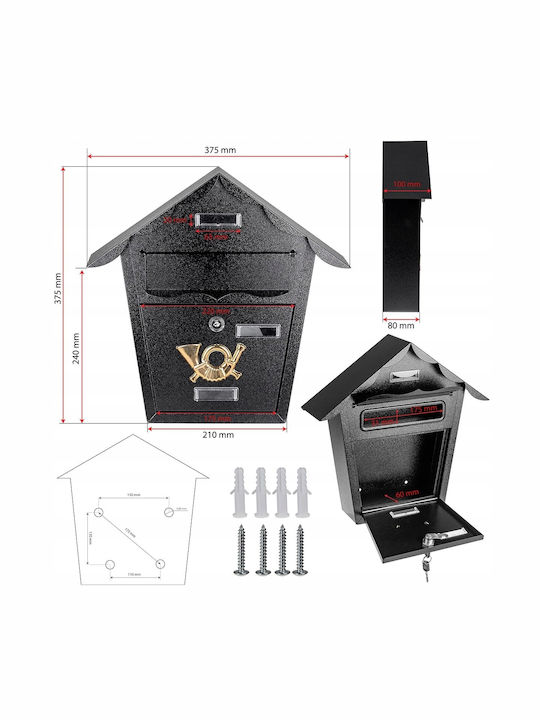 Cutie Poștală pentru Exterior Metalic în Culoarea Negru 38x38x10cm