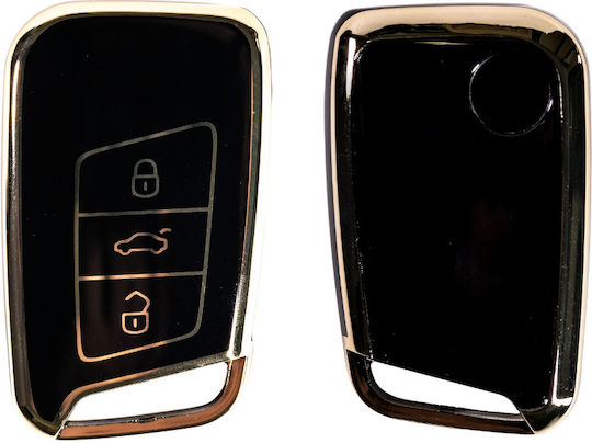 Husă de protecție premium pentru cheie Volkswagen Keyless compatibilă cu Octavia, Seat, Golf 7, Touran, Tiguan, Arteon, Polo, Fabia, Octavia, Karoq, Kodiaq, Superb, Ibiza, Leon, negru auriu Luvlu