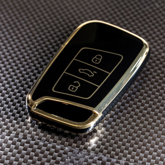 Husă de protecție premium pentru cheie Volkswagen Keyless compatibilă cu Octavia, Seat, Golf 7, Touran, Tiguan, Arteon, Polo, Fabia, Octavia, Karoq, Kodiaq, Superb, Ibiza, Leon, negru auriu Luvlu