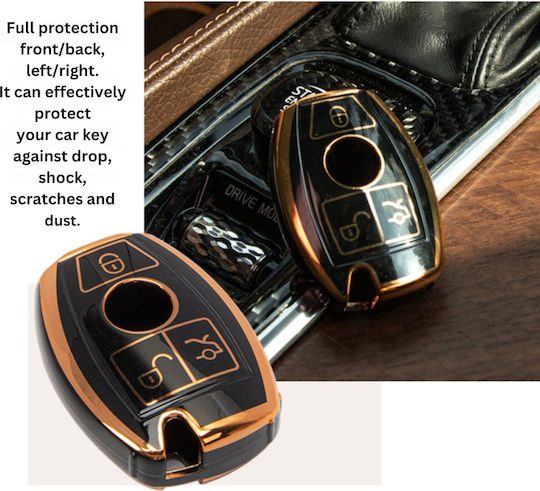 Husă de protecție premium pentru cheie Mercedes-Benz, material TPU de înaltă calitate, compatibilă cu A B C E S-Class GLC GLA GLK GLE ML Vito 2009-2017, negru auriu, Luvlu