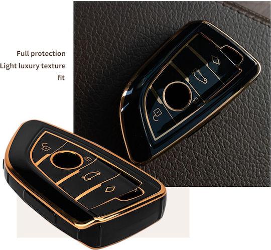 Husă de protecție premium pentru cheie BMW, material TPU de înaltă calitate, compatibilă cu X1 X2 X3 X6 X5 Seria 3, 5, 6, 7, 8 Seria F G 2015-2022, negru auriu, Luvlu
