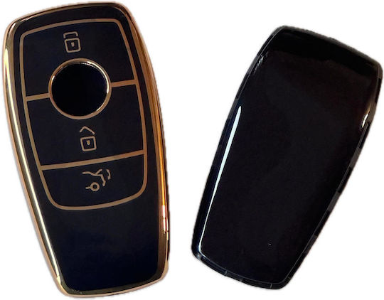 Husă de protecție premium pentru cheie Mercedes-Benz, material TPU de înaltă calitate, compatibilă cu W213, C167, A-Class, C-Class, E-Class, S-Class, GLS, GLA, GLK, GLB, GLE, AMG, EQS, EQC, negru auriu, Luvlu