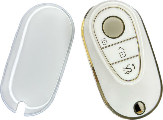 Carcasă de protecție premium pentru cheie Mercedes-Benz, material TPU de înaltă calitate, compatibilă cu S-class, C-class, E-class, G-class, EQS, W223, W206, S350, S400, S450, S500, 3 butoane, alb auriu, Luvlu