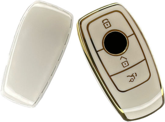 Husă de protecție premium pentru cheie Mercedes-Benz, material TPU de înaltă calitate, compatibilă cu A-Class, C-Class, E-Class, S-Class, GLS, GLA, GLK, GLB, GLE, AMG, EQS, EQC 2017+, alb auriu, Luvlu