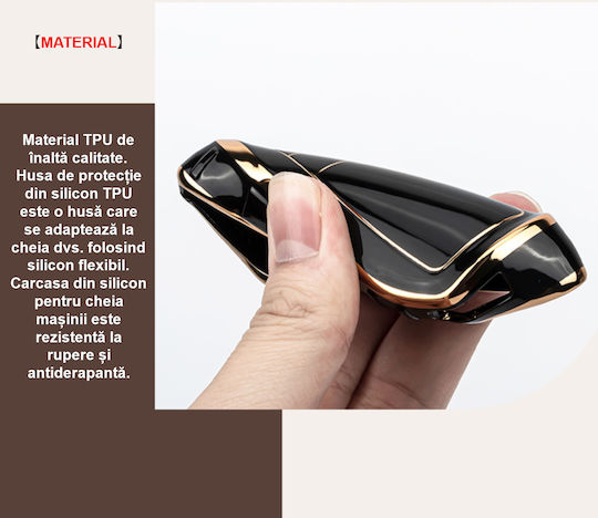 Husă de protecție premium pentru cheie Toyota, material TPU de înaltă calitate, compatibilă cu Toyota Yaris Cross, Highlander, Hilux, Camry, Land Cruiser, C-HR, Corolla, Rav4, 3 butoane, negru auriu, Luvlu