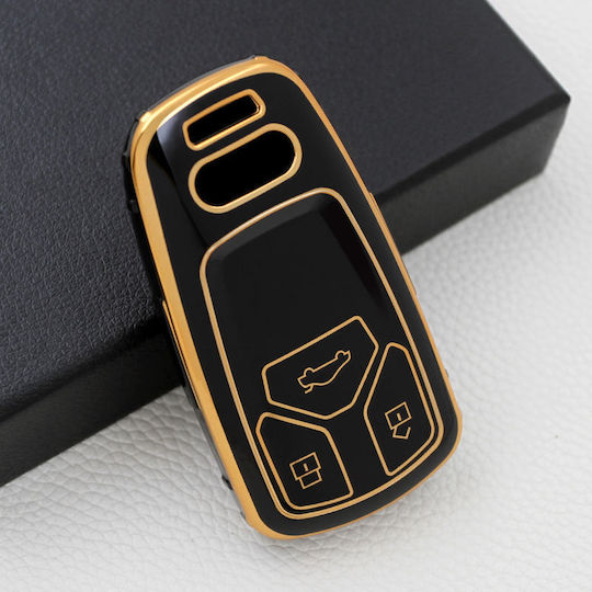 Husă de protecție premium pentru cheie Audi, material TPU de înaltă calitate, compatibilă cu A1 A3 A4 A5 Q3 Q5 Q7 TT S-line RS Allroad 2015+, negru auriu Luvlu