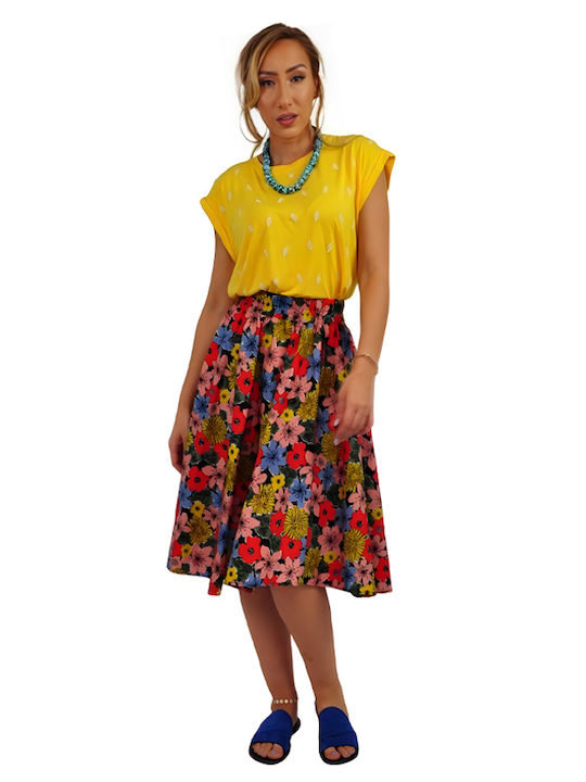 High-waisted Mini Skirt Floral Red Floral