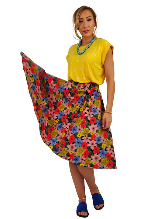 High-waisted Mini Skirt Floral Red Floral