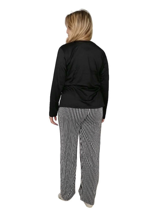 Mihra Winter Women's Pyjama Set Black-striped