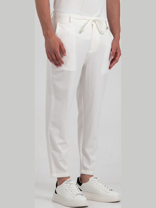 Elastic Trousers in Loose Fit Off White