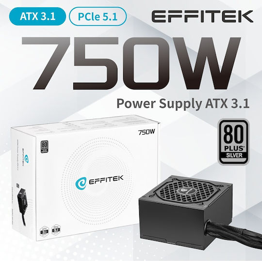 Effitek EB-750 ATX 3.1 750W Black Computer Power Supply Full Wired 80 Plus Silver