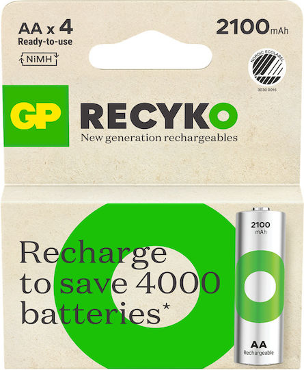 Gp Recharge Rechargeable Battery Size Aa 2100 Mah 4-pack Electronics