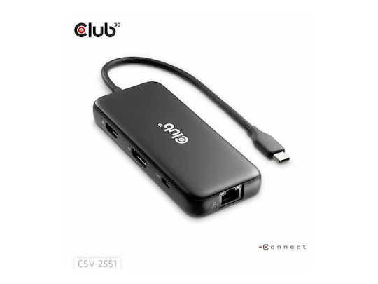 Club3D USB-C Docking Station με HDMI/DisplayPort 4K PD Ethernet Μαύρο (CSV-2551)