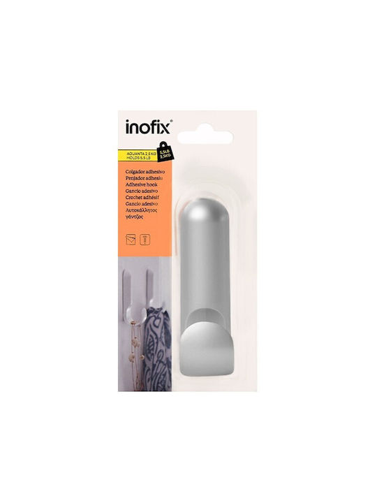 Inofix Άγκιστρο Μπάνιου Μονό με Αυτοκόλλητο ​11.1x3.1cm Ασημί