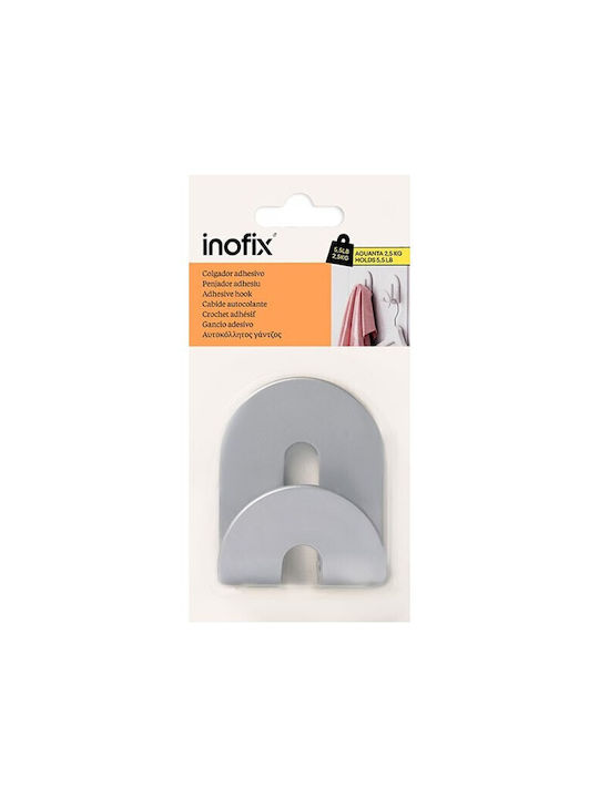 Inofix Άγκιστρο Μπάνιου Μονό με Αυτοκόλλητο ​8x6.4cm Ασημί