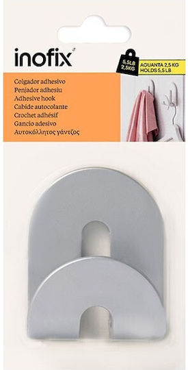Inofix Άγκιστρο Μπάνιου Μονό με Αυτοκόλλητο ​8x6.4cm Ασημί