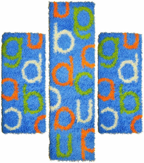 Sprintzio Shaggy Bedroom Rugs Set Blue 1132 3pcs