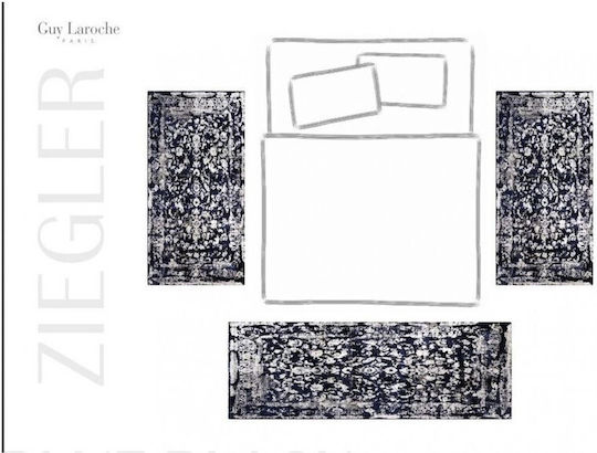Guy Laroche Ziegler Modern Bedroom Rug Set Blue and Black 3 Pieces