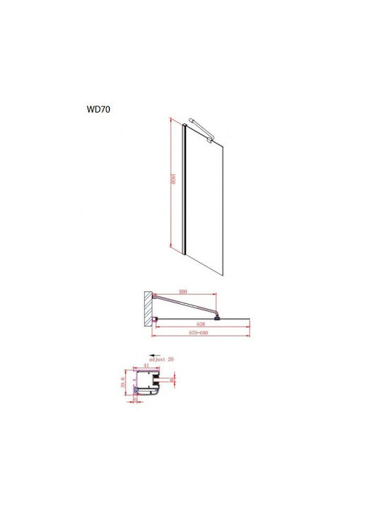 Devon Iwis Walk-in Shower Screen for Shower with Sliding Door 57-59x185cm Clear Glass Chrome