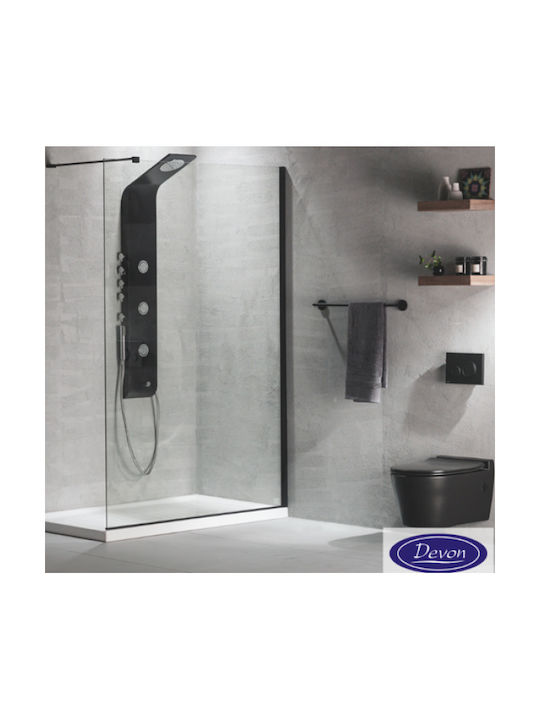 Devon Shower Screen for Shower with Sliding Door 47-49x200cm Clean Glass Black Matt