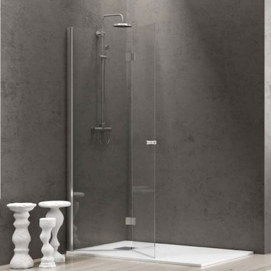Karag S 7 Duschwand für Dusche mit Zusammenklappbar Tür 60x200cm Klarglas Chrom