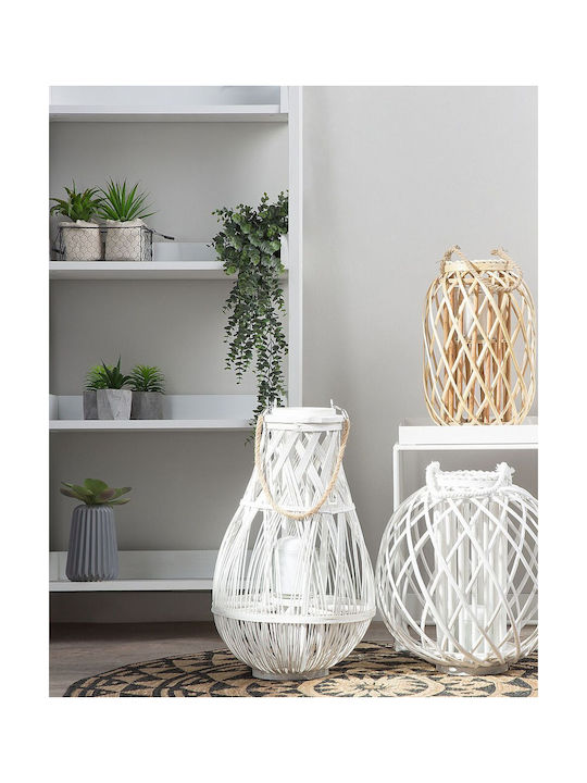 Beliani Φαναράκι Bamboo Λευκό 39x39x39εκ.