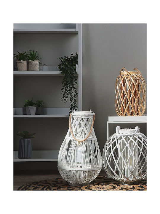 Beliani Φαναράκι Bamboo Λευκό 39x39x39εκ.