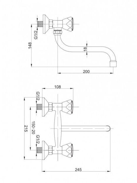 Hydroland Μπαταρία Κουζίνας Τοίχου Ασημί