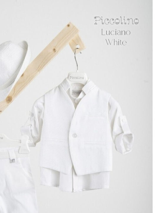 Piccolino Baptism Suit With Vest For Boy Linen Luciano White