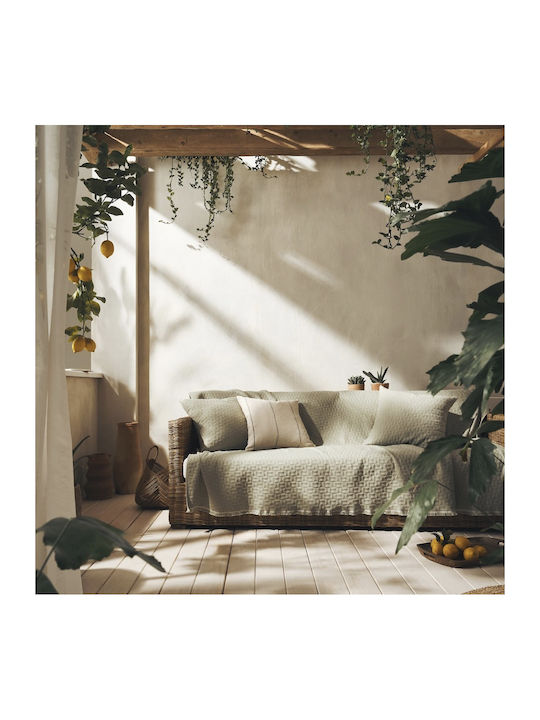 Gofis Home Eliena Dreisitzer-Sofa Wurf Jacquard 180x310cm Rauchgrün 402/07