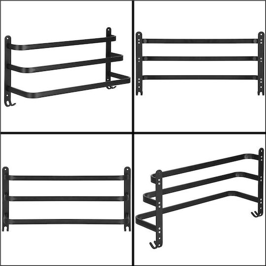 Triple Wall-Mounted Bathroom Freestanding Towel Rack ​49x49cm Black