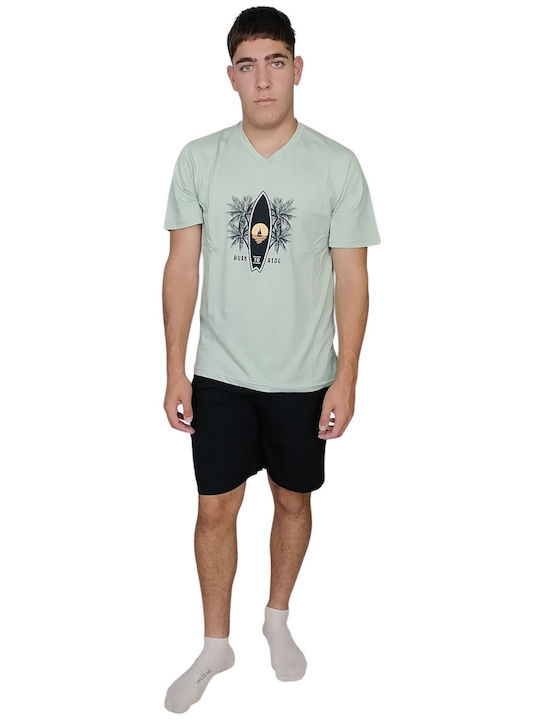 Secret Point Men's Summer Pajamas Set Light Green