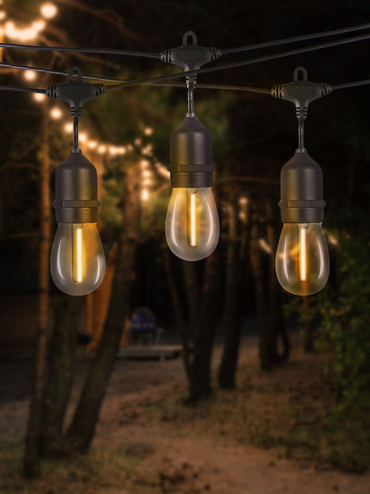 Στεγανή Γιρλάντα Φωτισμού LED IP44 15m με 15 Λάμπες Θερμό Λευκό