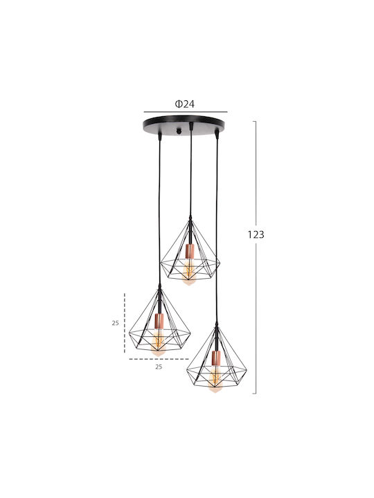 HomeMarkt Висящо Осветително Тяло Черен с Цокъл E27 25x22x25см.