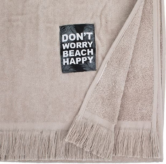 Prosop de plajă din bumbac Patch Don't Worry 90x170cm Gri Bej