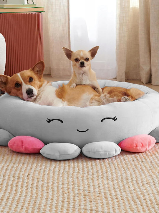 Dog Bed Thick Raised Edges Non-slip Jellyfish Pattern 70x70x20 Cm Gray