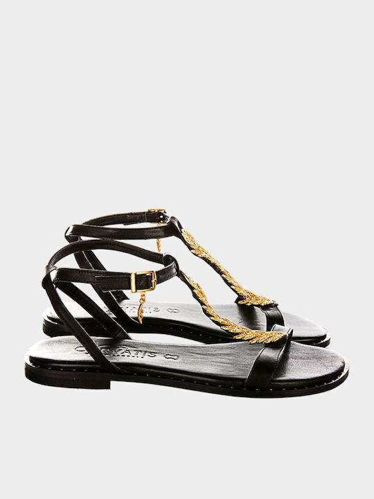 Leather Women's Flat Sandals Anatomic in Black Color