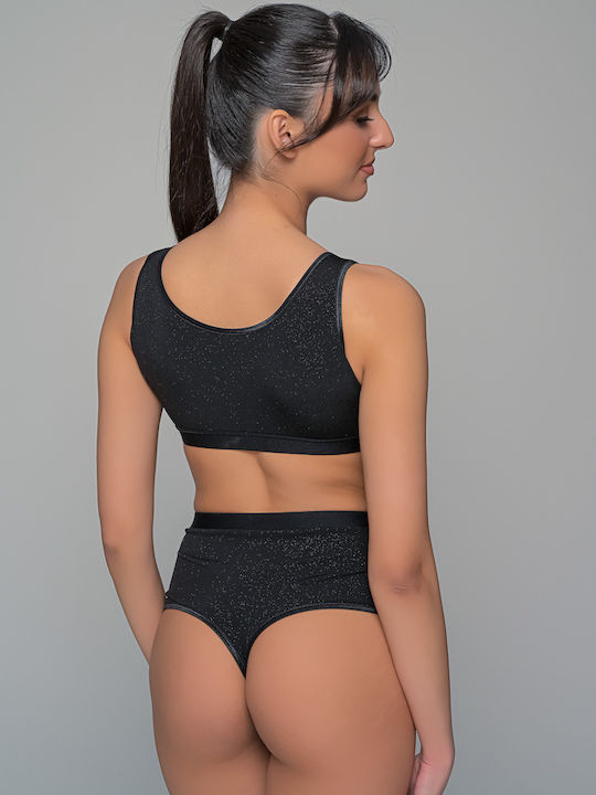 Milena by Paris Set de Lenjerie Sutien sport cu Șir de caractere Black
