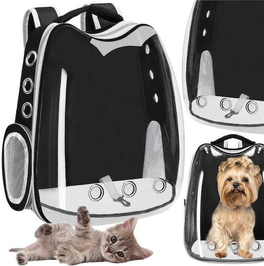 Small-medium Pet Carrier Backpack Up To 12 Kg Transparent Panoramic Window Side Pockets Black