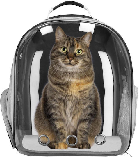 Small-Medium Dog Carrying Bag Backpack Up To 12 Kg Transparent Panoramic Porthole Side Pockets Gray