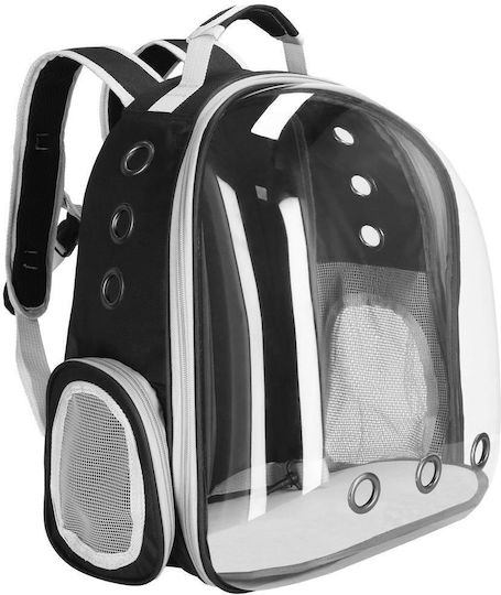 Small-Medium Dog Carrying Bag Backpack Up To 12 Kg Transparent Panoramic Porthole Side Pockets Gray