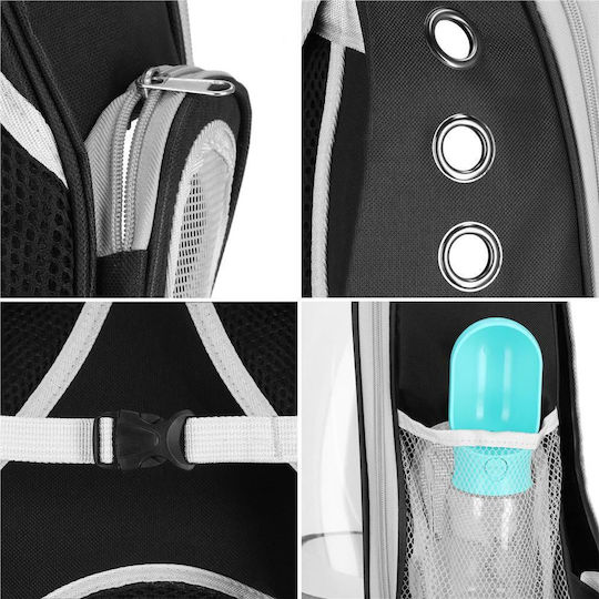 Small-medium Pet Carrier Backpack Up To 12 Kg Transparent Panoramic Window Side Pockets Black