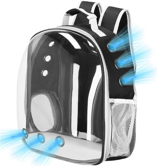 Small-Medium Dog Carrying Bag Backpack Up To 12 Kg Transparent Panoramic Porthole Side Pockets Gray
