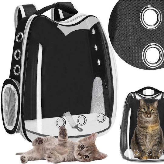 Small-medium Pet Carrier Backpack Up To 12 Kg Transparent Panoramic Window Side Pockets Black