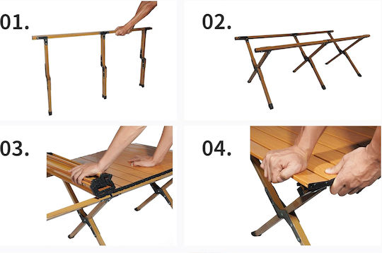 Masa de camping cu sistem de pliere rapid, cadru din aluminiu ultra-ușor, 118x60x45cm, maro