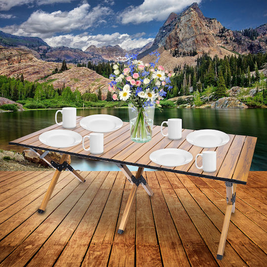 Masa de camping cu sistem de pliere rapid, cadru din aluminiu ultra-ușor, 118x60x45cm, maro