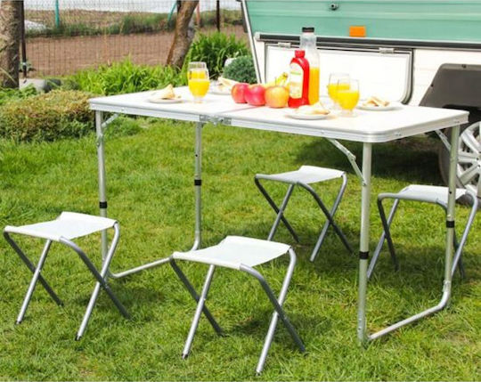 Adjustable Folding Table Set 4 Chairs Suitcase Type Gray 120x60cm