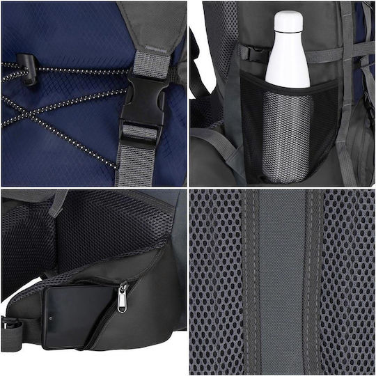 Husă impermeabilă pentru rucsac militar tactic de drumeție, 90 litri, 25 kg, 74x32x20 cm, albastru-gri